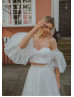 Two Piece Off Shoulder Ivory Lace Tulle Unusual Wedding Dress